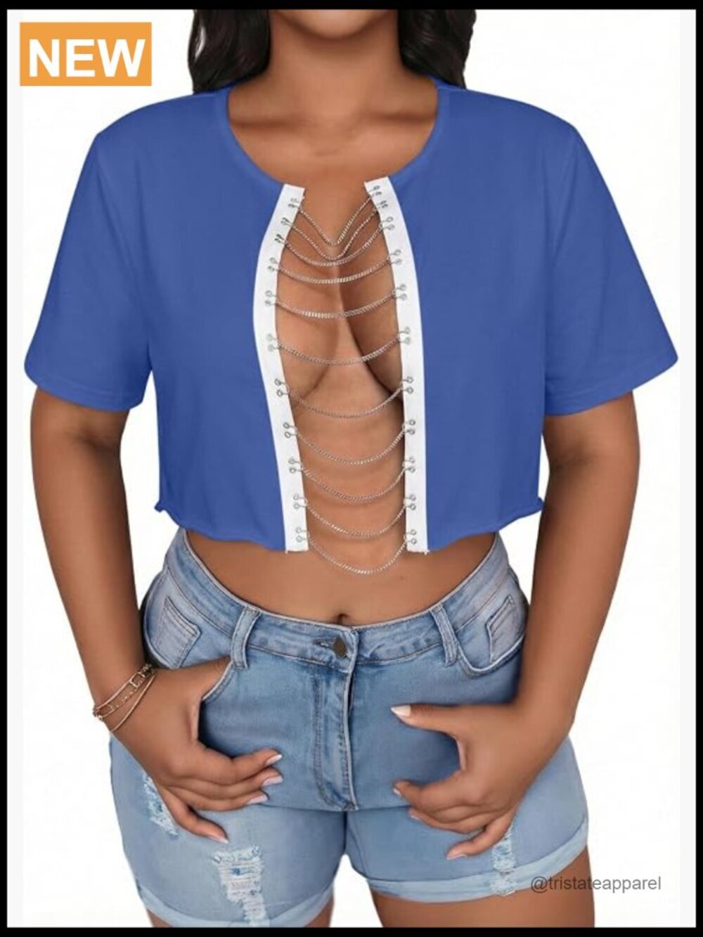 Sexy Cut Out Chain Crop Top Short Sleeve Graphic Tee